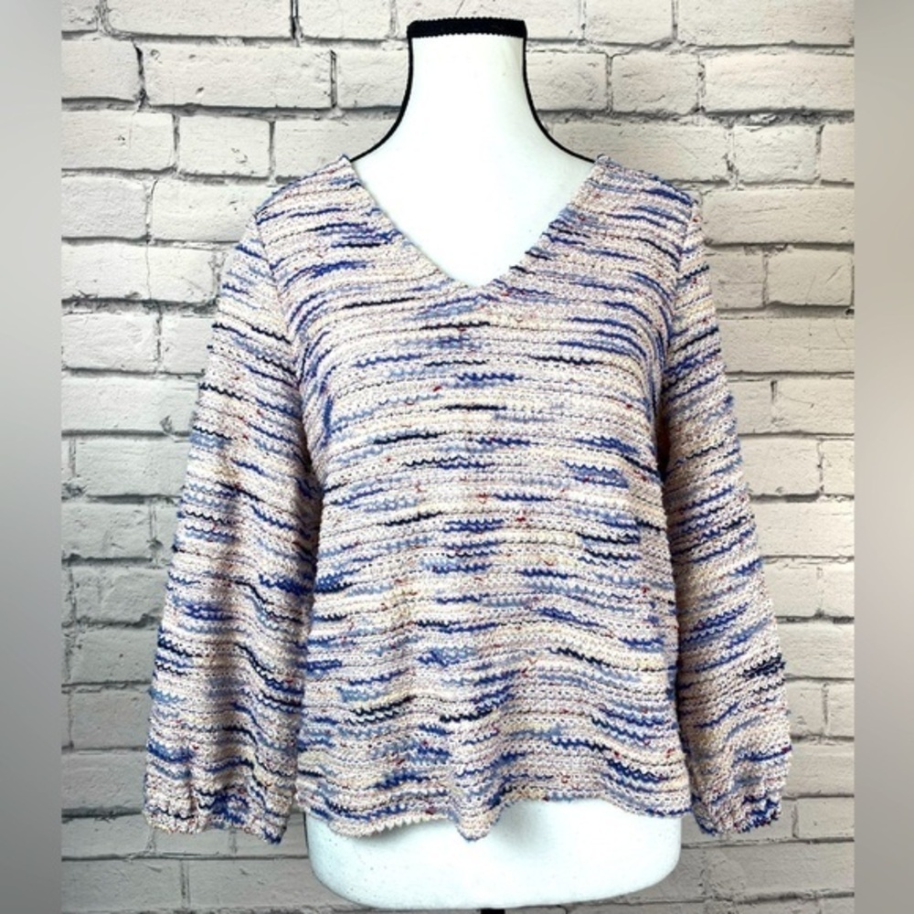 Madewell Pink Purple Marl Knit Lightweight Crop V Neck Boho Sweater size Medium
